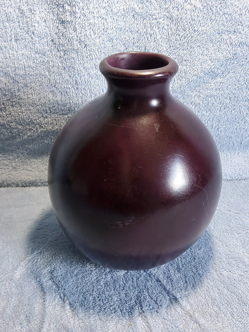 Modern Minimalist Bulbous Vase – Dark Purple Aubergine Ceramic – Decorative Home